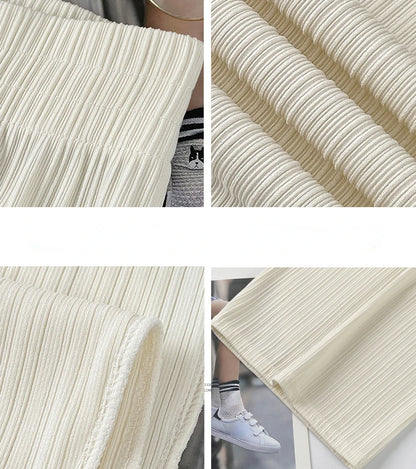 Pantalones coreanos de gasa fina de seda de pierna ancha