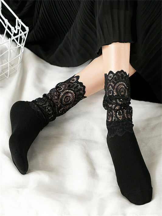 Sexy Lace Floral Mesh Transparent Short Cotton Sock