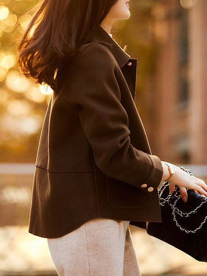 Classic Solid Short Woolen Warm Clothing Button Up Coat
