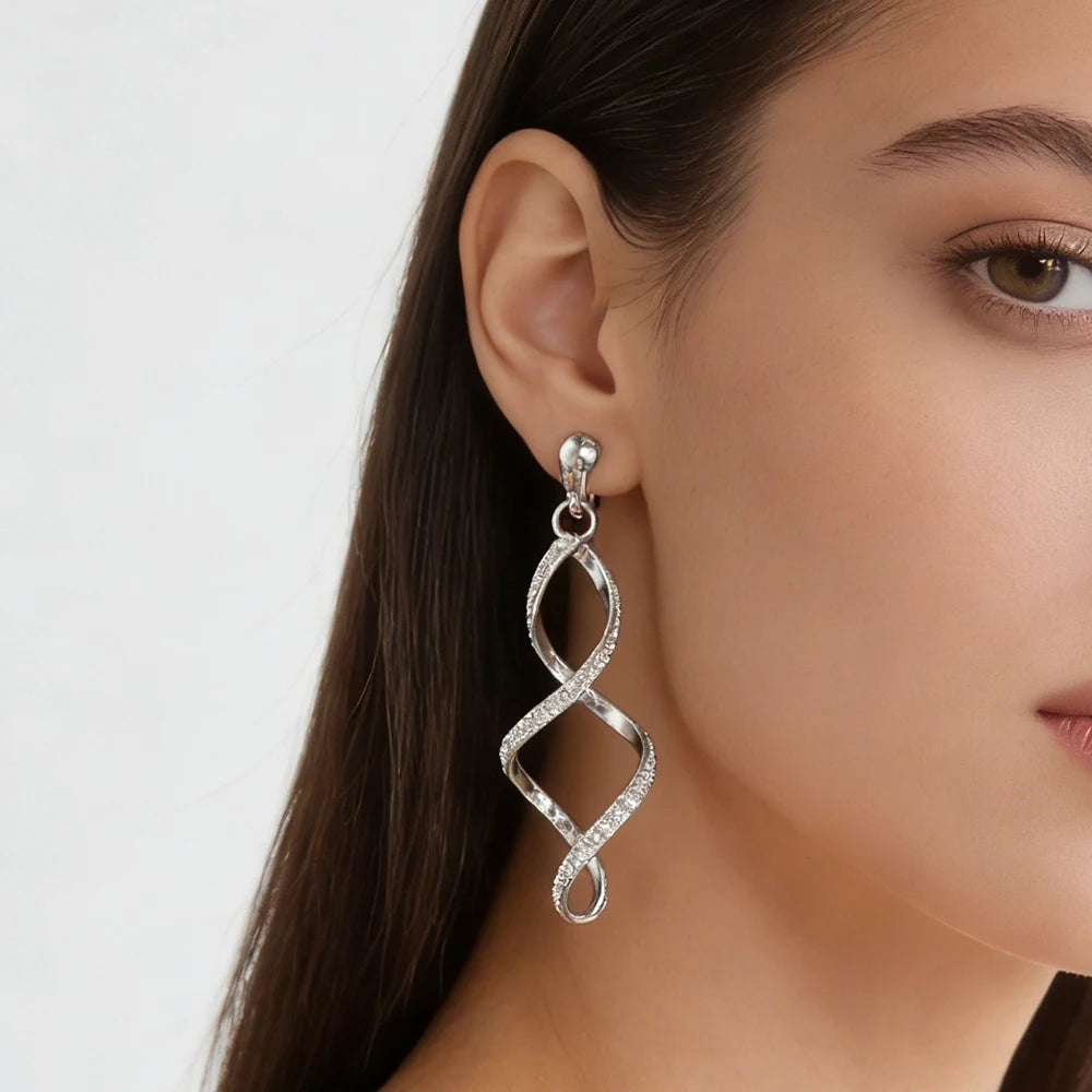 4 Color Geometry Irregular Metal Wave Clip on Earrings