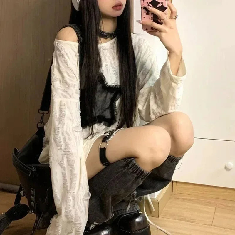 Off Shoulder Oversized Long Sleeve Blouse