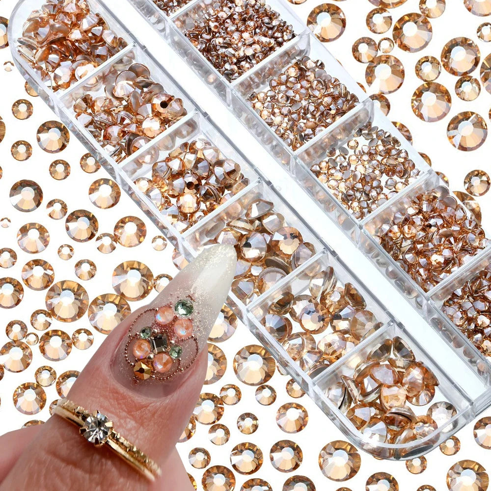 12Gird 3D Glass AB Crystal Nail Art Rhinestones Kit