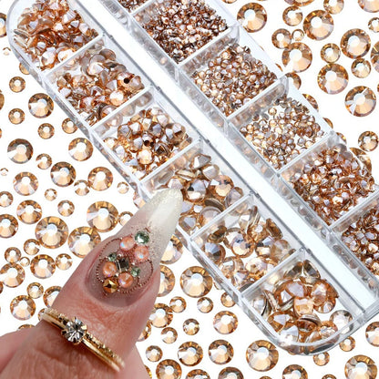 12Gird 3D Glass AB Crystal Nail Art Rhinestones Kit