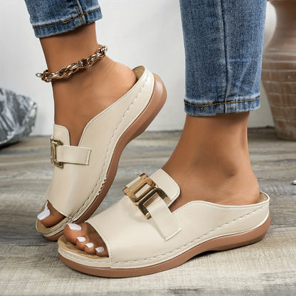 Casual Thick Bottom Metal Buckle Fish Mouth Slippers