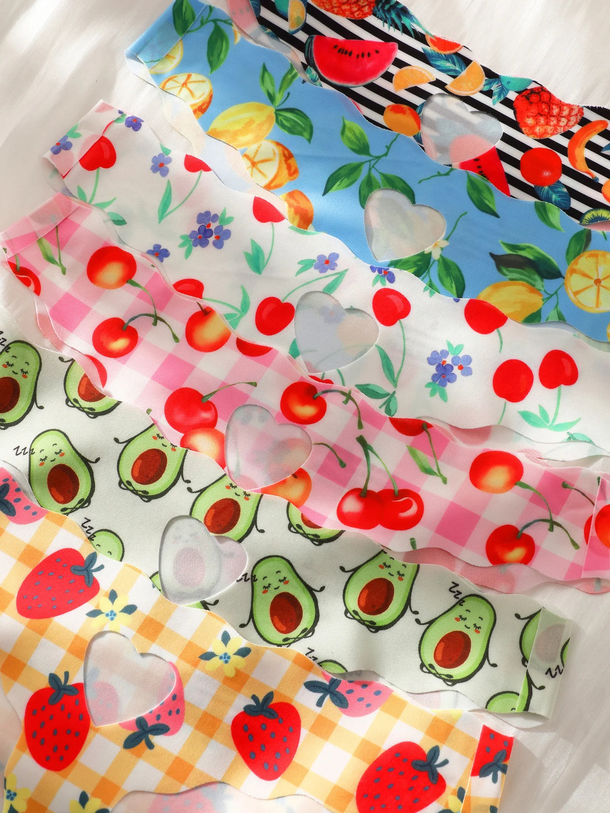 6Pcs Fruits Print Seamless Thongs No Show Invisible Soft Stretch Ice Silk Panties
