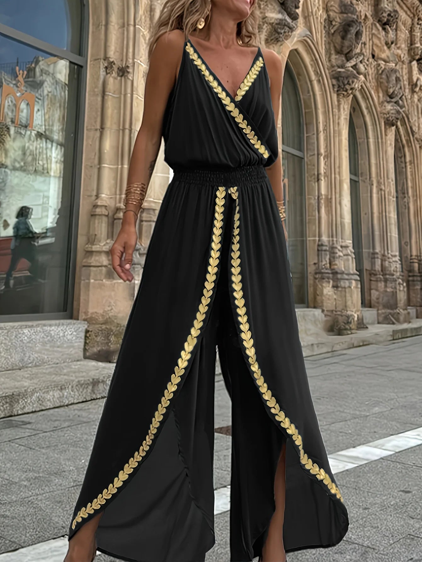 Casual Purple Gold Embellished Jumpsuit