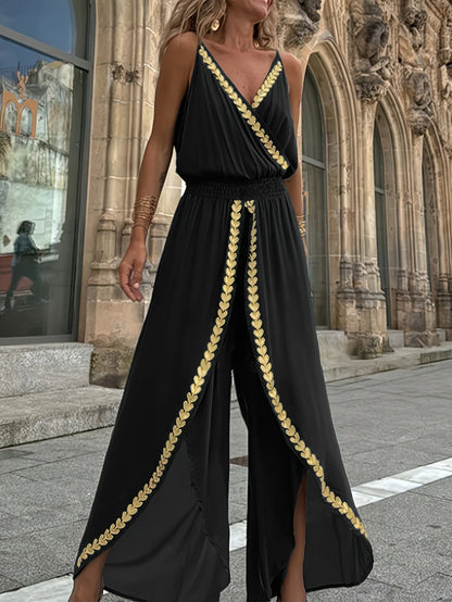 Casual Purple Gold Embellished Jumpsuit