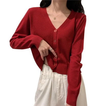 Long Sleeve Cropped Cardigan V Neck Sweaters