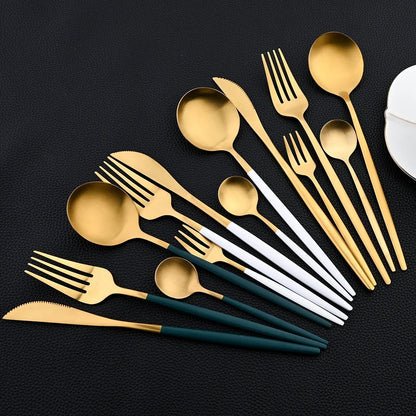 30Pcs Dinnerware Set Stainless Steel Flatware Matte Fork Spoon Knife Dinner Set