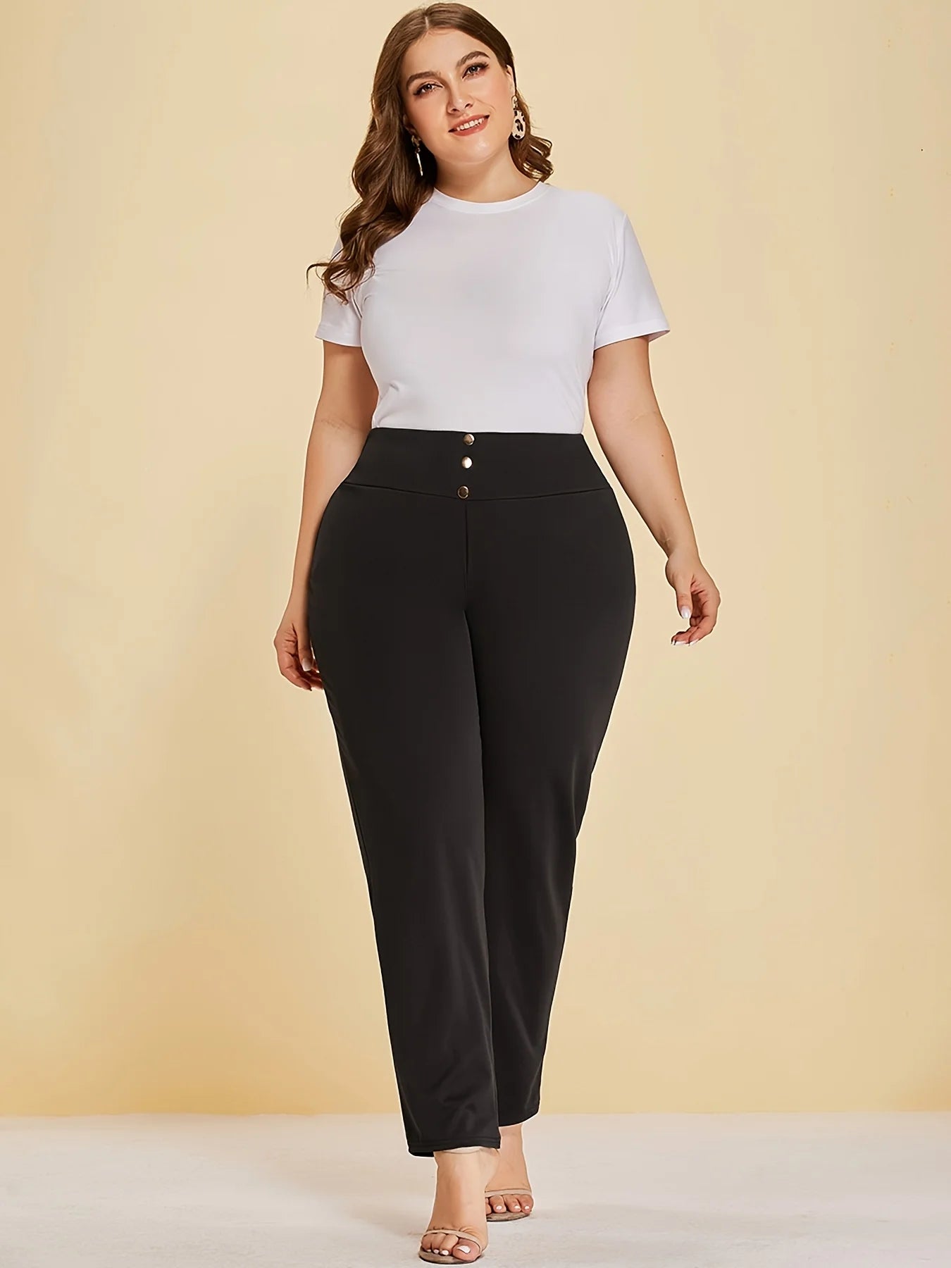 Fabric casual slit straight trousers