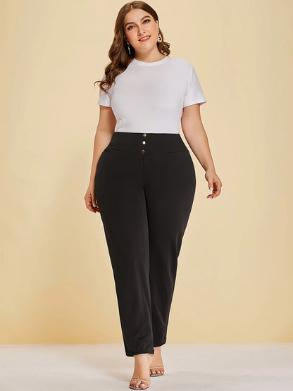 Fabric casual slit straight trousers