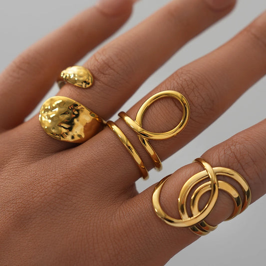 خاتم هندسي عريض من الفولاذ المقاوم للصدأ