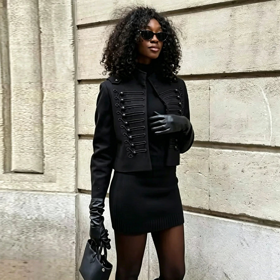 Slim Elegant Napoleon High Street Chic Shoulder Padded Jacket