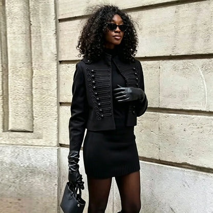 Slim Elegant Napoleon High Street Chic Shoulder Padded Jacket