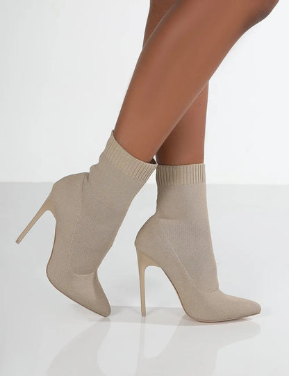 Short High Heels Knitted Ankle Boots