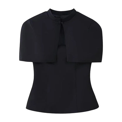 Elegant Side Zipper Strapless Tops+ Vintage O-Neck Cloak Set