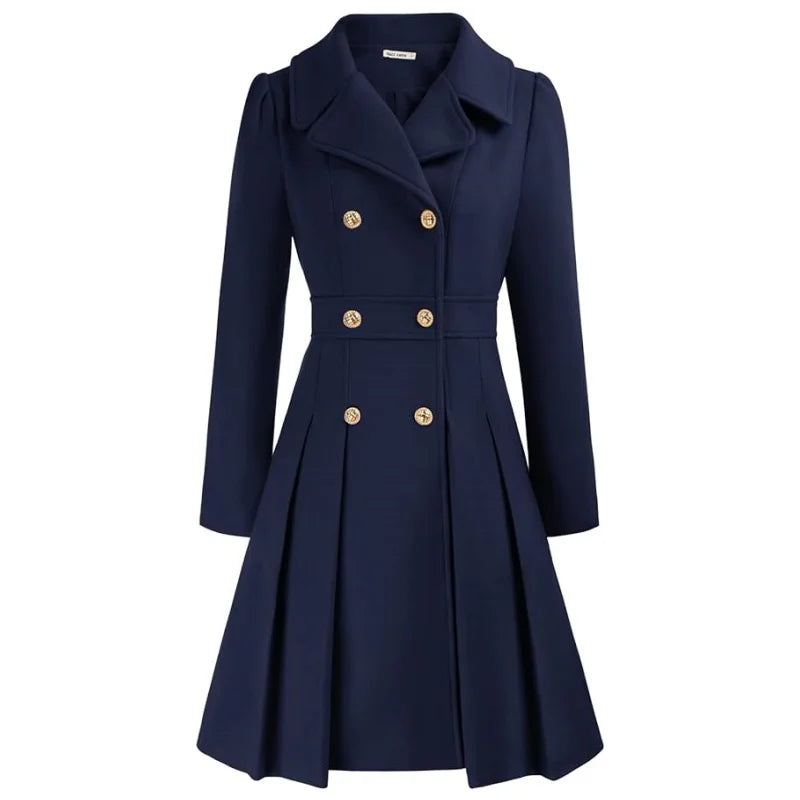 Winter Woolen Trench Coat Skirt Double Breasted Flip Lapel Jacket