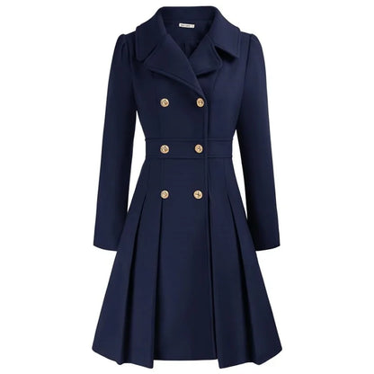 Winter Woolen Trench Coat Skirt Double Breasted Flip Lapel Jacket