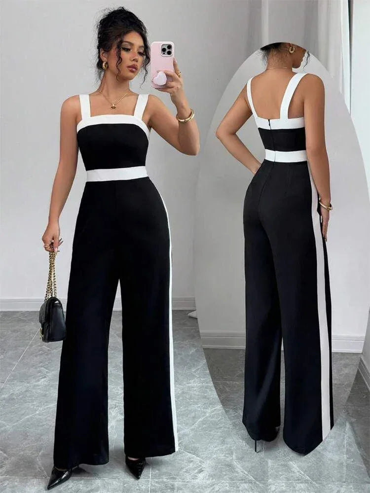 Black White Jumpsuit Square Neck