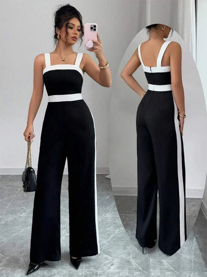 Black White Jumpsuit Square Neck