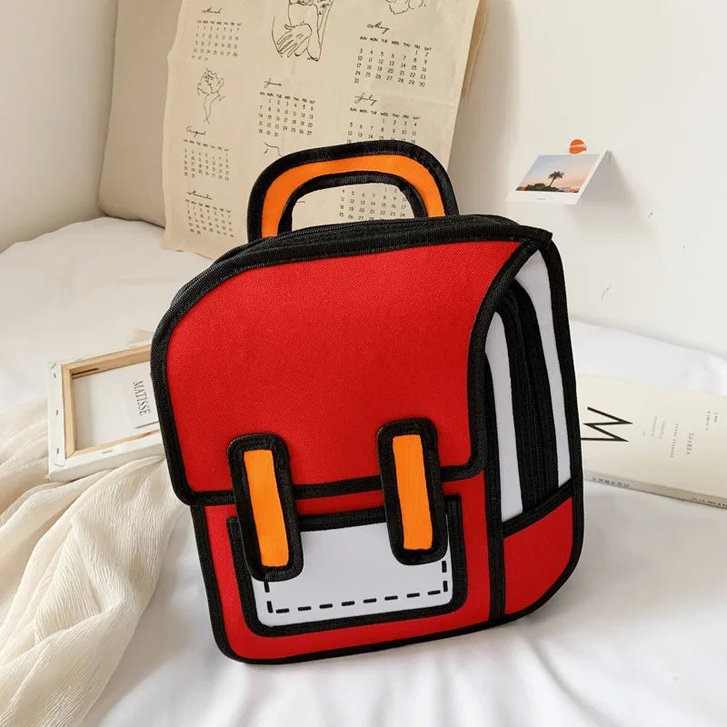 Two Dimensional 3d Multi-Functional Backpack Schoolbag Students