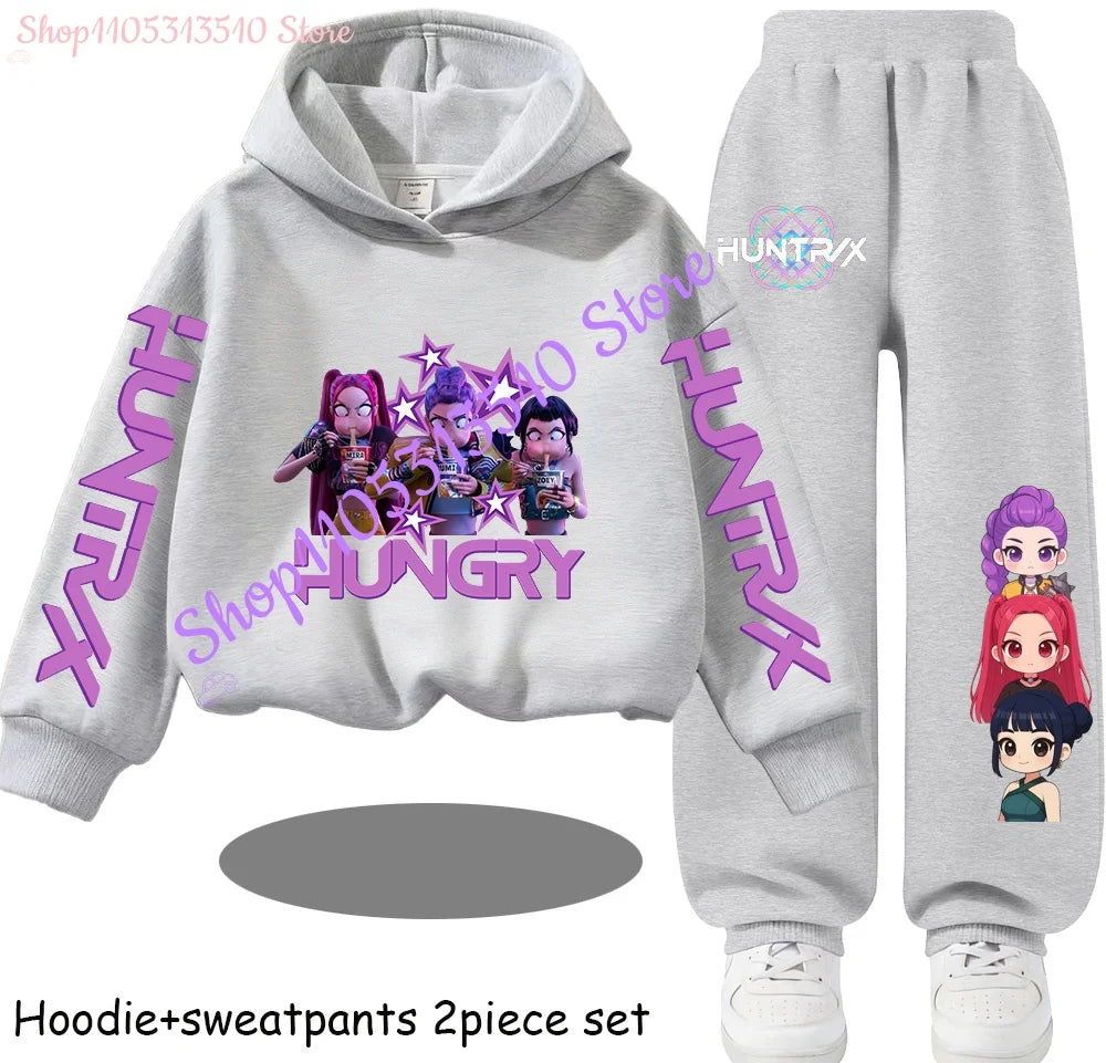 Hooded Mira Rumi Zoey  Girl Cute Casual Sports Cartoon Sweater Set