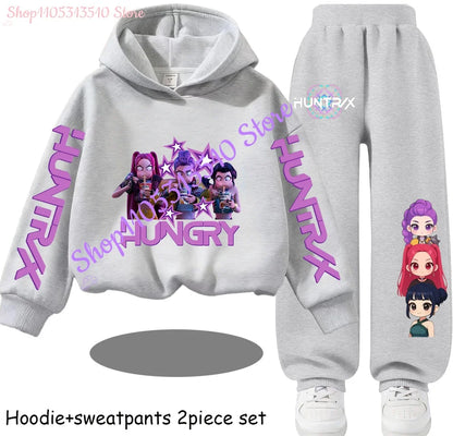 Hooded Mira Rumi Zoey  Girl Cute Casual Sports Cartoon Sweater Set