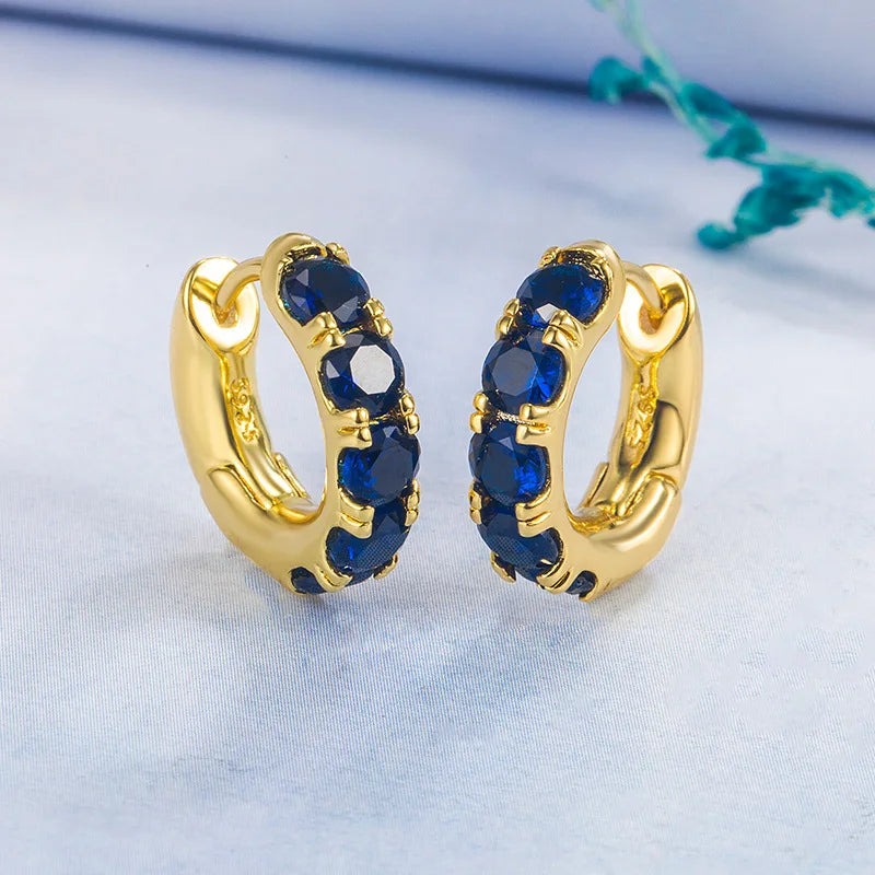 Elegant Stainless Steel Green Crystal Hoop Zircon Luxury Earrings