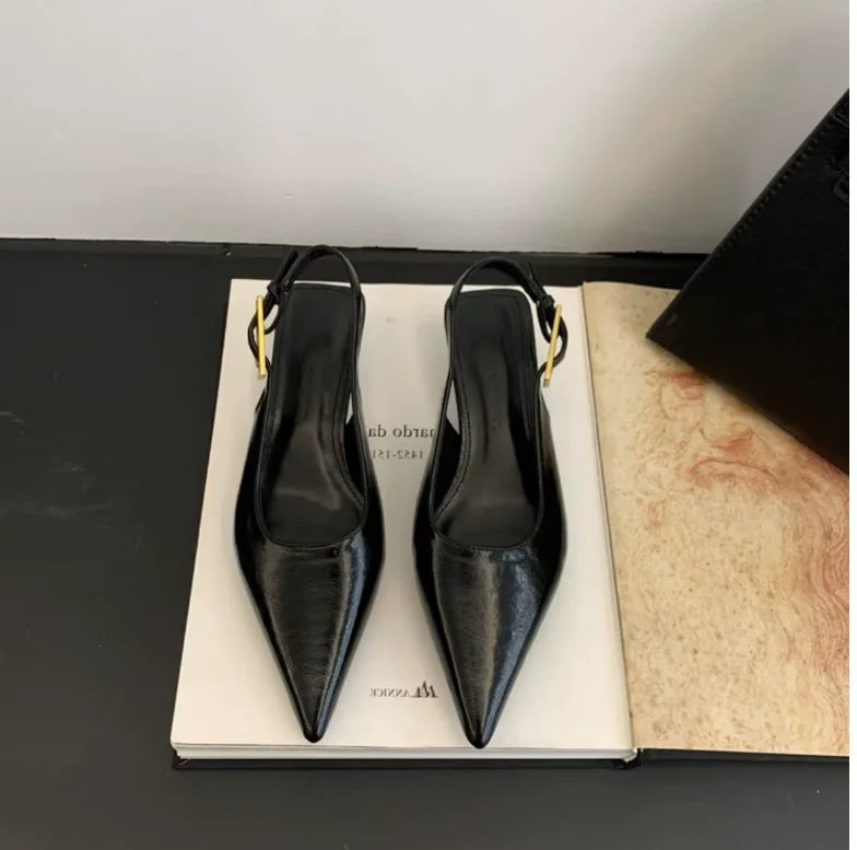 Shallow Slip on Elegant Slingback Thin Med Heel Shoes