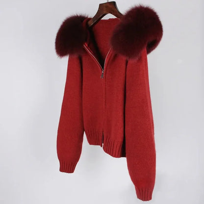 Hooded Real Fox Fur Collar Jacket