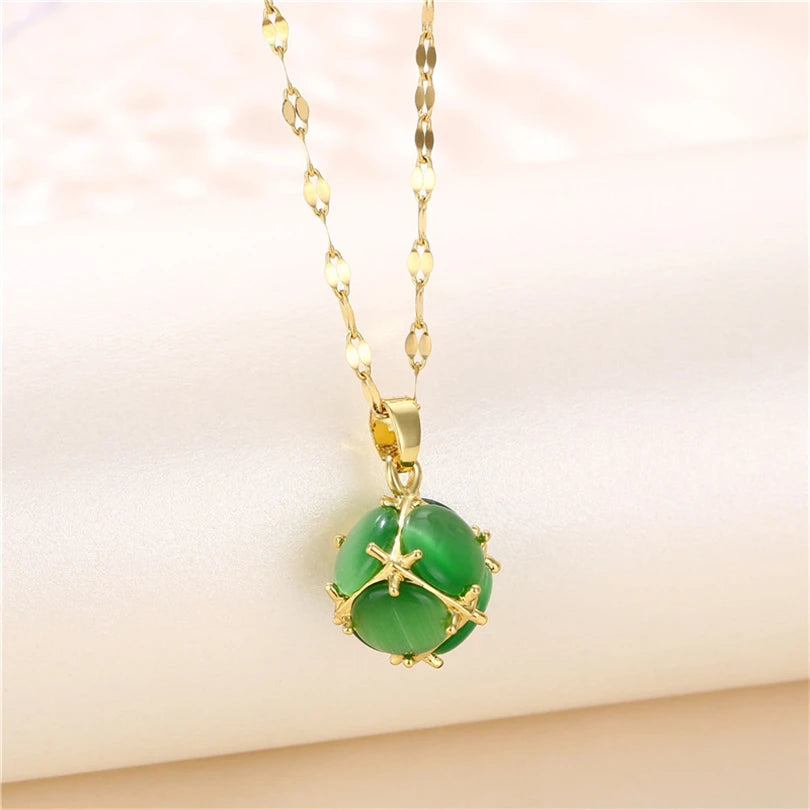 Light Zircon Crystal Stainless Steel Necklaces