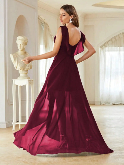 Mgiacy Surplice Front Ruffle Trim Prom Dress