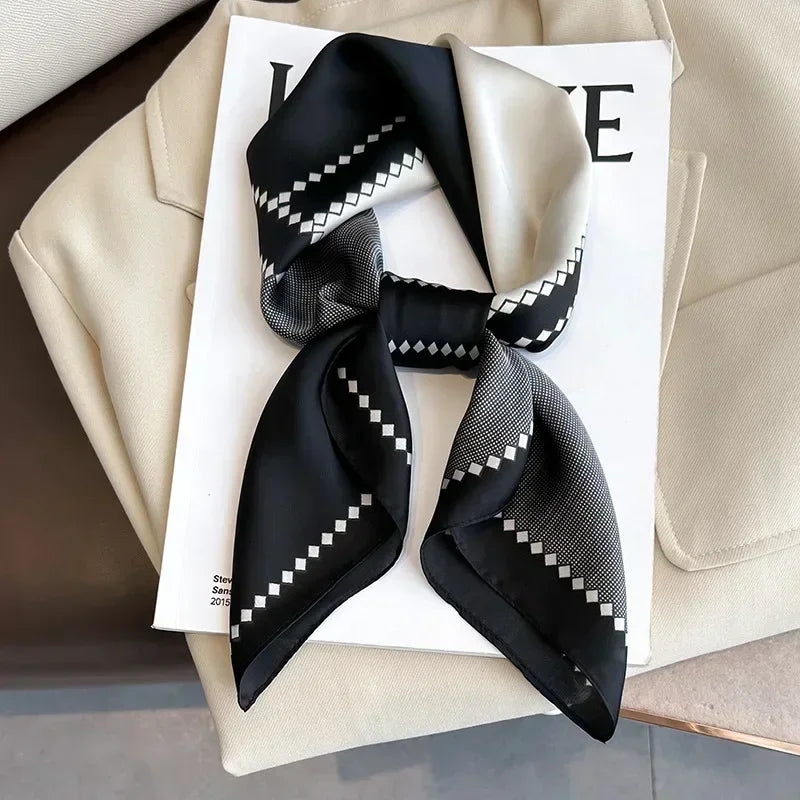 Luxury Silk Square Scarf Soft Satin Horse Hairband Hijab Headband Shawl