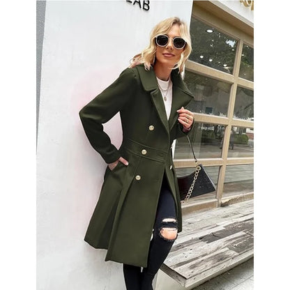 Winter Woolen Trench Coat Skirt Double Breasted Flip Lapel Jacket