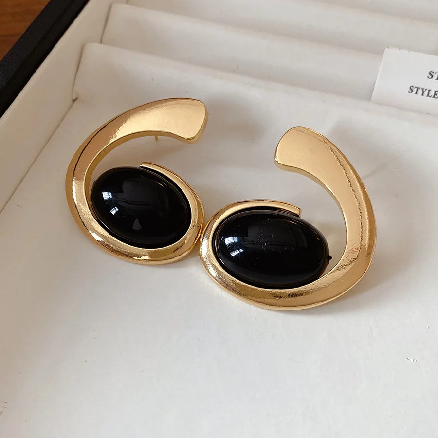 Vintage Red Resin Stud large Geometric Oval earrings