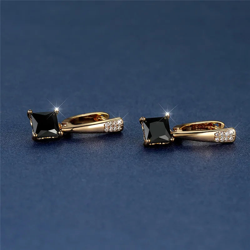 Geometric Crystal Antique Black Zircon Square Stone Earrings