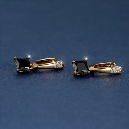 Geometric Crystal Antique Black Zircon Square Stone Earrings
