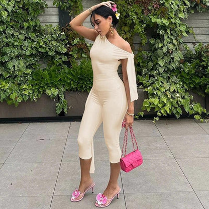 One Shoulder Sleeveless Sexy Set