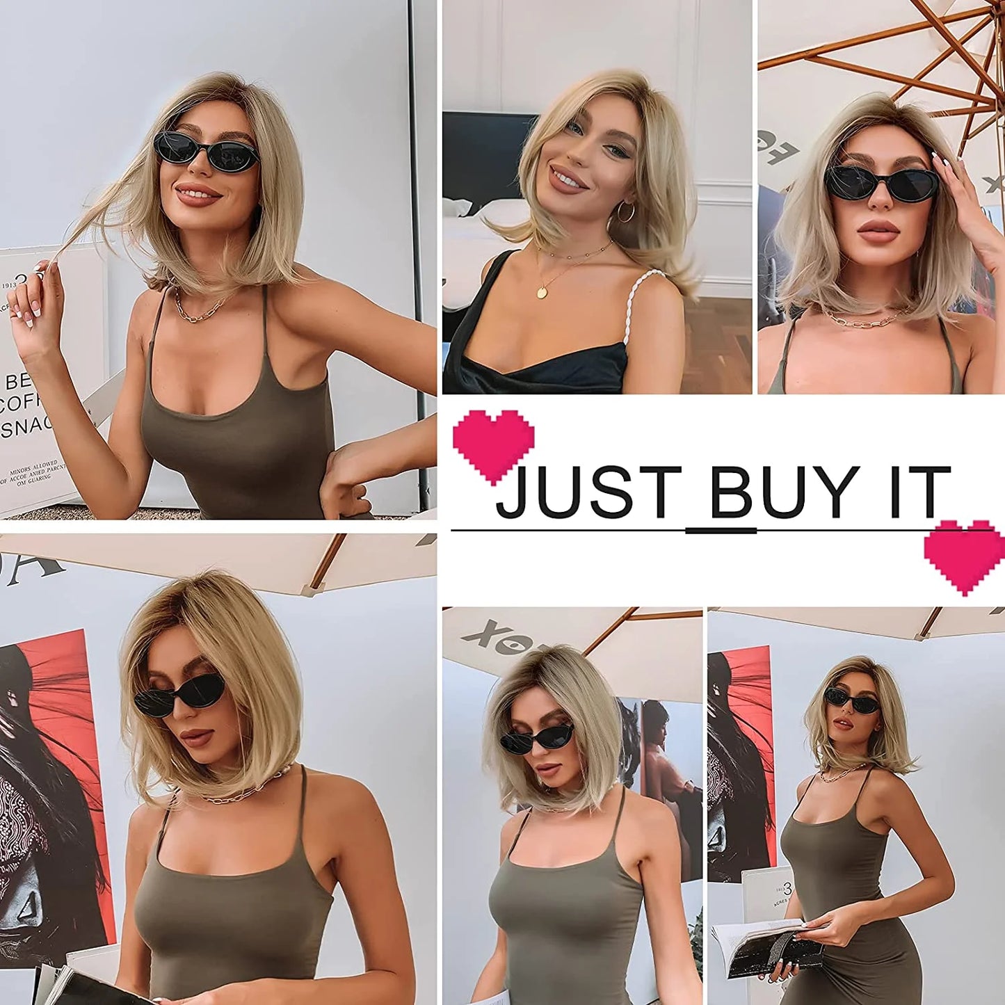 Straight Short Highlights Blonde Hair Wig