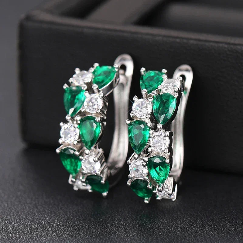 Huitan Luxury Hoop Waterdrop Blue/Green Cubic Zirconia Earrings