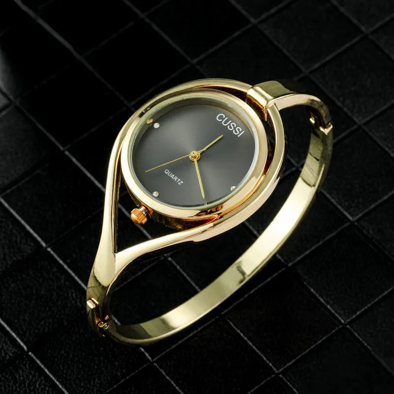 Luxury Gold Dial Rhinestone Round Quartz Bracelet Watch