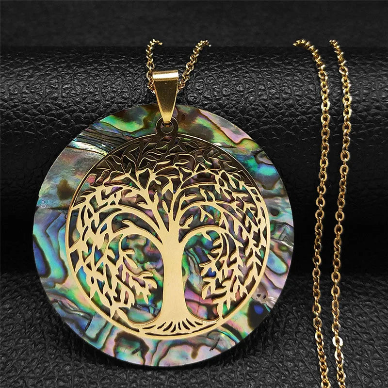 Tree of Life Stainless Steel Abalone Shell Natural Necklace