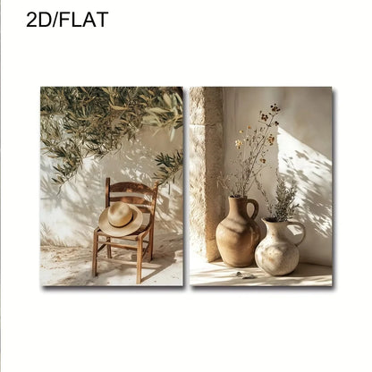 2pcs/set Neutral Olive Tree Shadow Vase Canvas