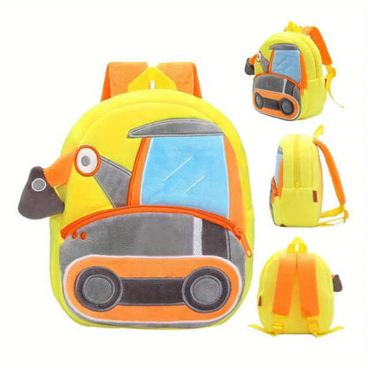 Cartoon Plush Kid Backpack Engineering Vehicles Kindergarten Schoolbag