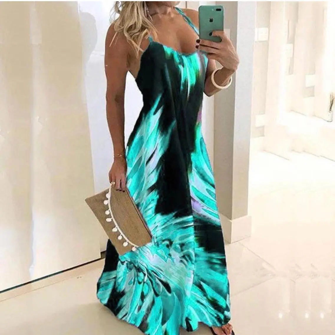 Slimming Slim Fit Base Floral Spaghetti Strap Dress