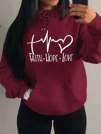 Faith Hope Love Letter Graphic Fleece Pullover