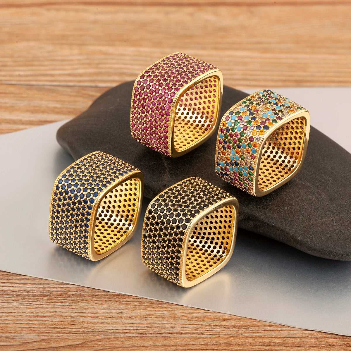 Square Shape Crystal Unisex Copper Zircon Rings