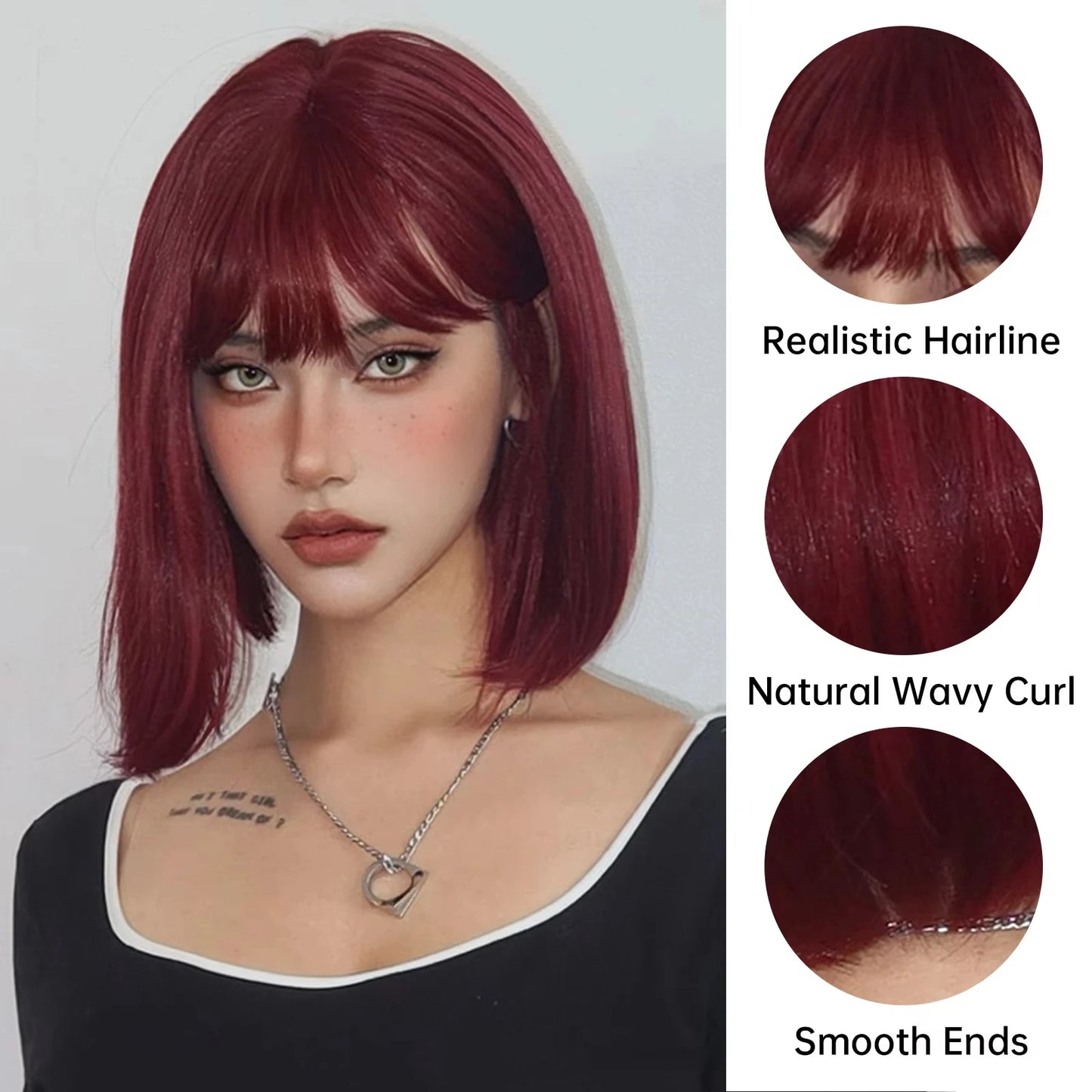 Short Bob Burgundy Straight Synthetic Wig