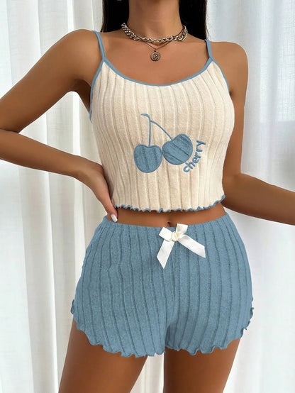 Simple Ground Wool Halter Vest Shorts Set