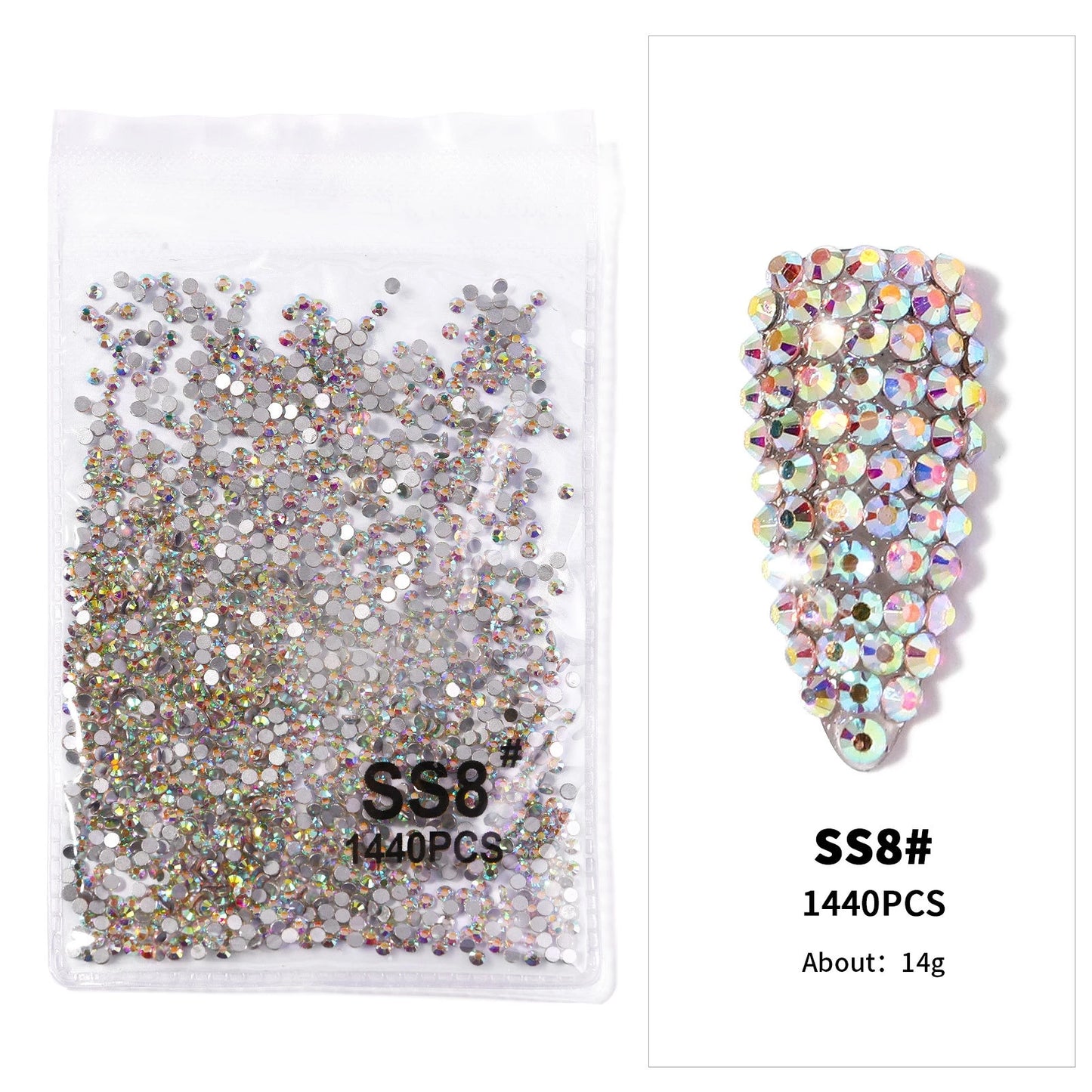 12Gird 3D Glass AB Crystal Nail Art Rhinestones Kit